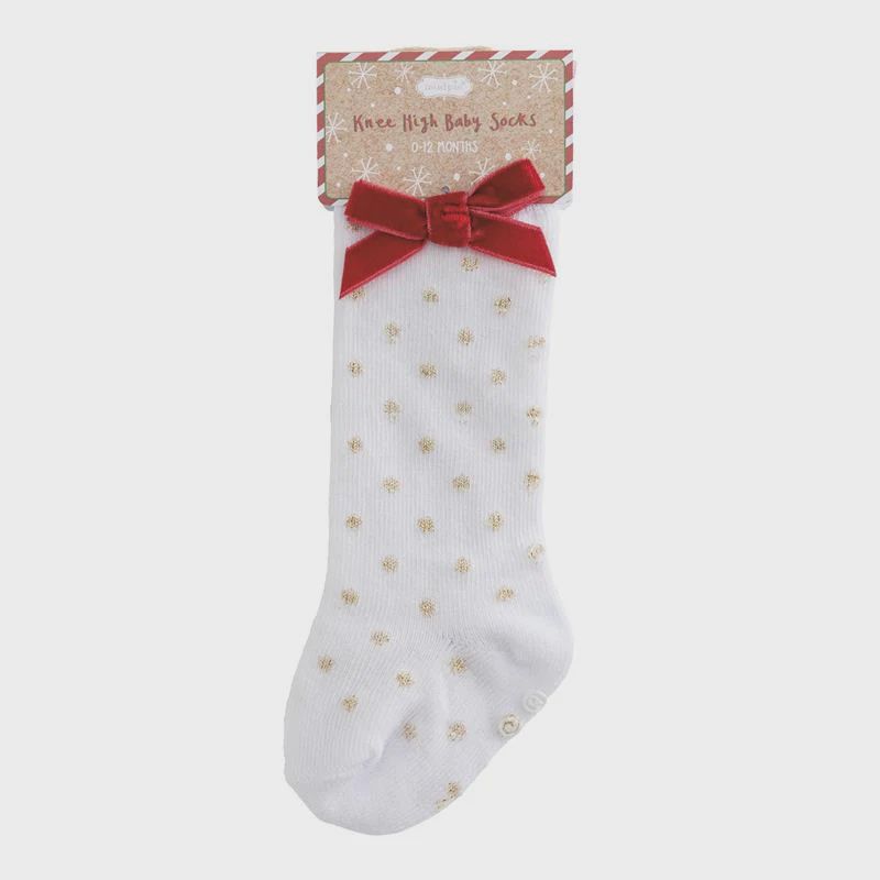 Tall Gold Dot Bow Baby Socks