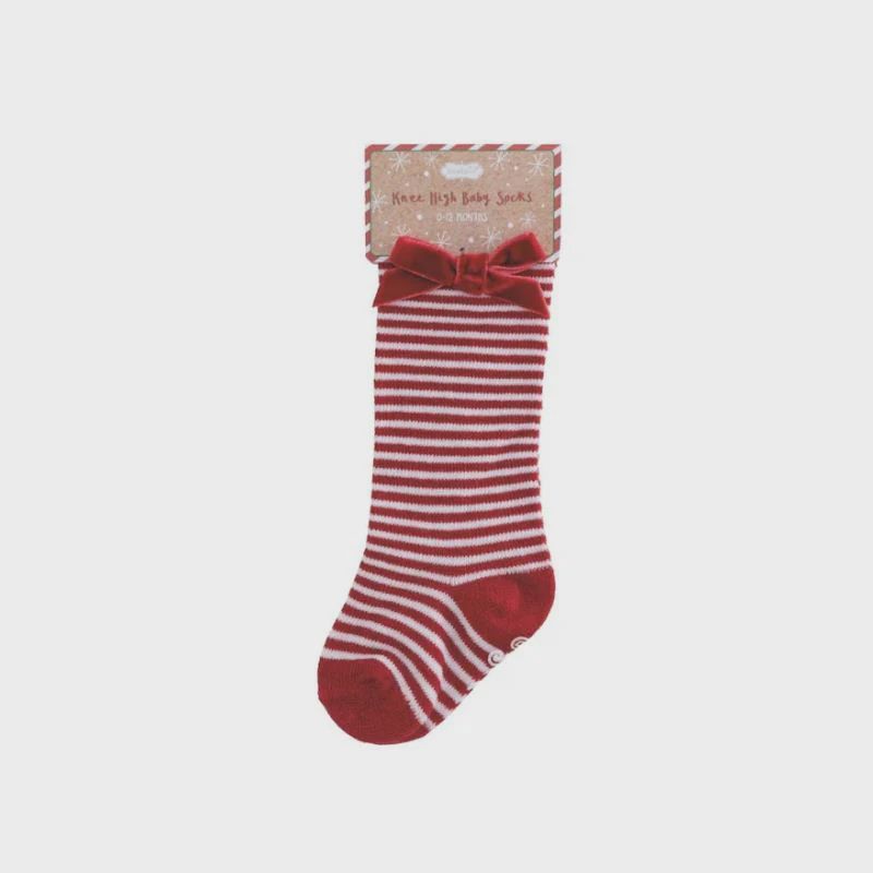 Red Stripe Bow Baby Socks