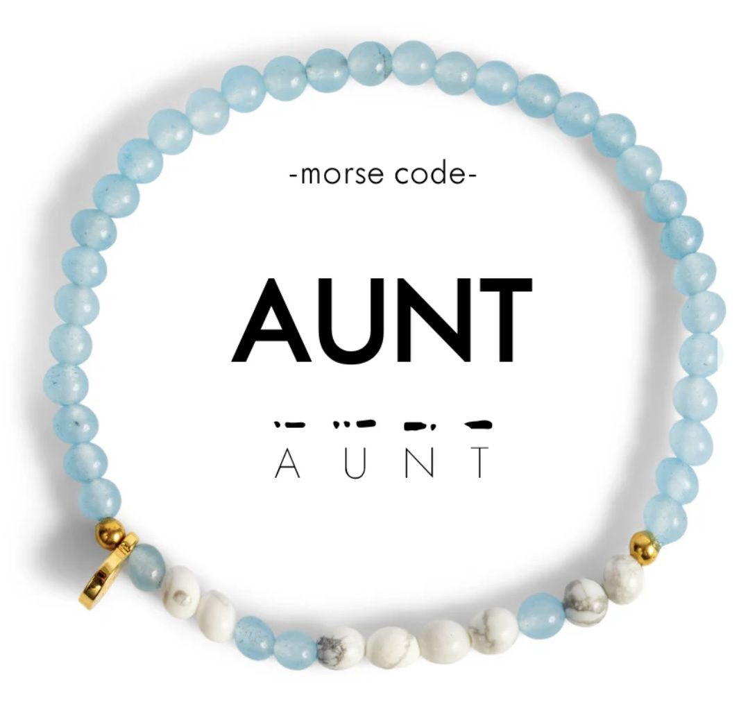 Aunt Morse Code Bracelet, Color: Cloudy Blue &amp; Marble