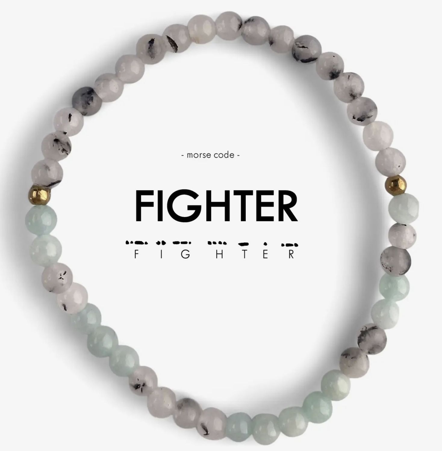 Fighter Morse Code Bracelet, Color: Mint &amp; Rainbow Moonstone