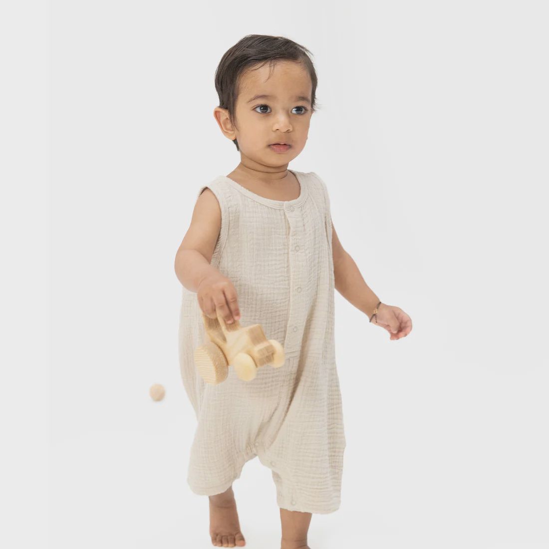 Oxford Tan Shortie Romper, Color: Tan, Size: 3-6M