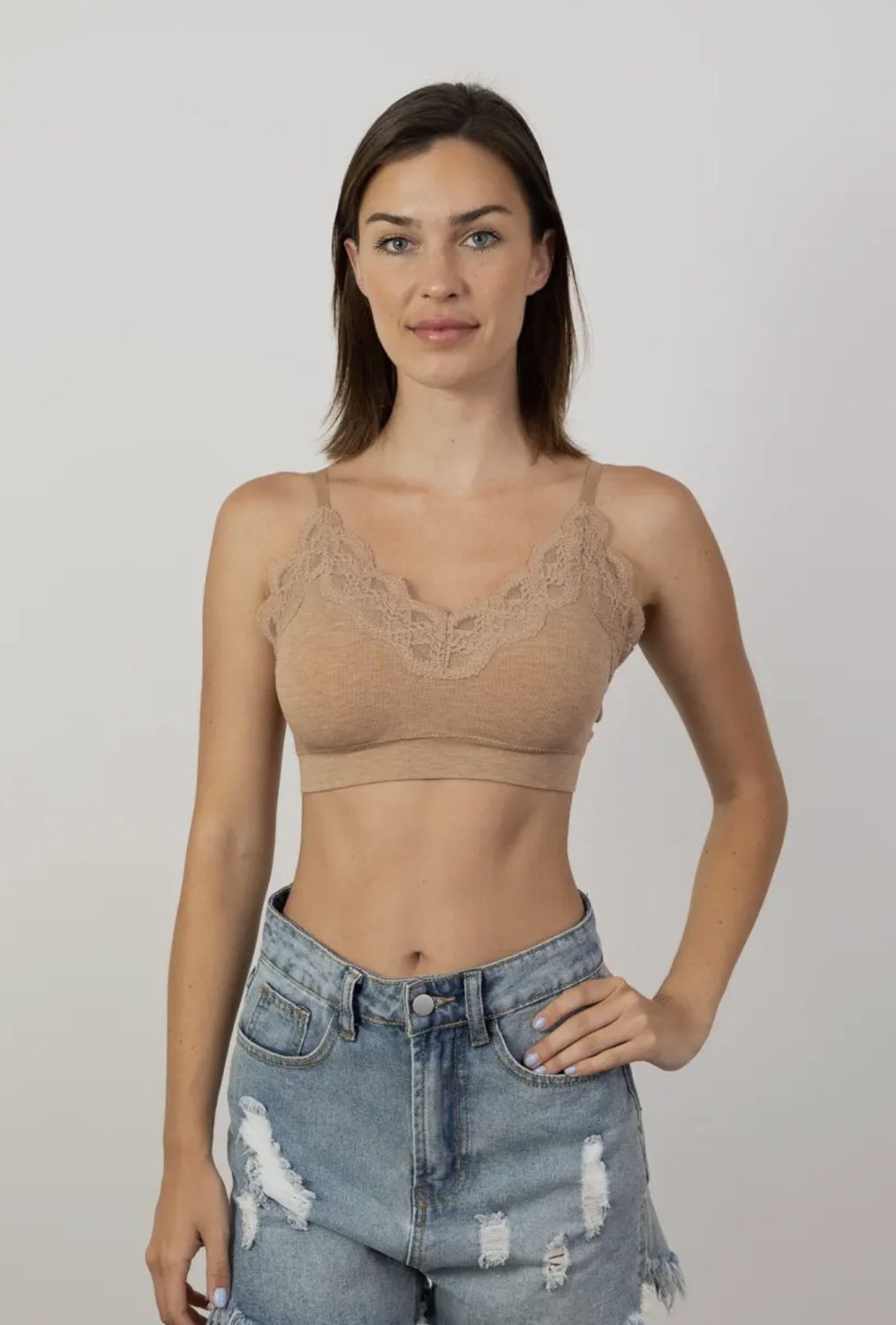 Ultra Soft Lace Trim Ribbed Bralette, Color: Blush