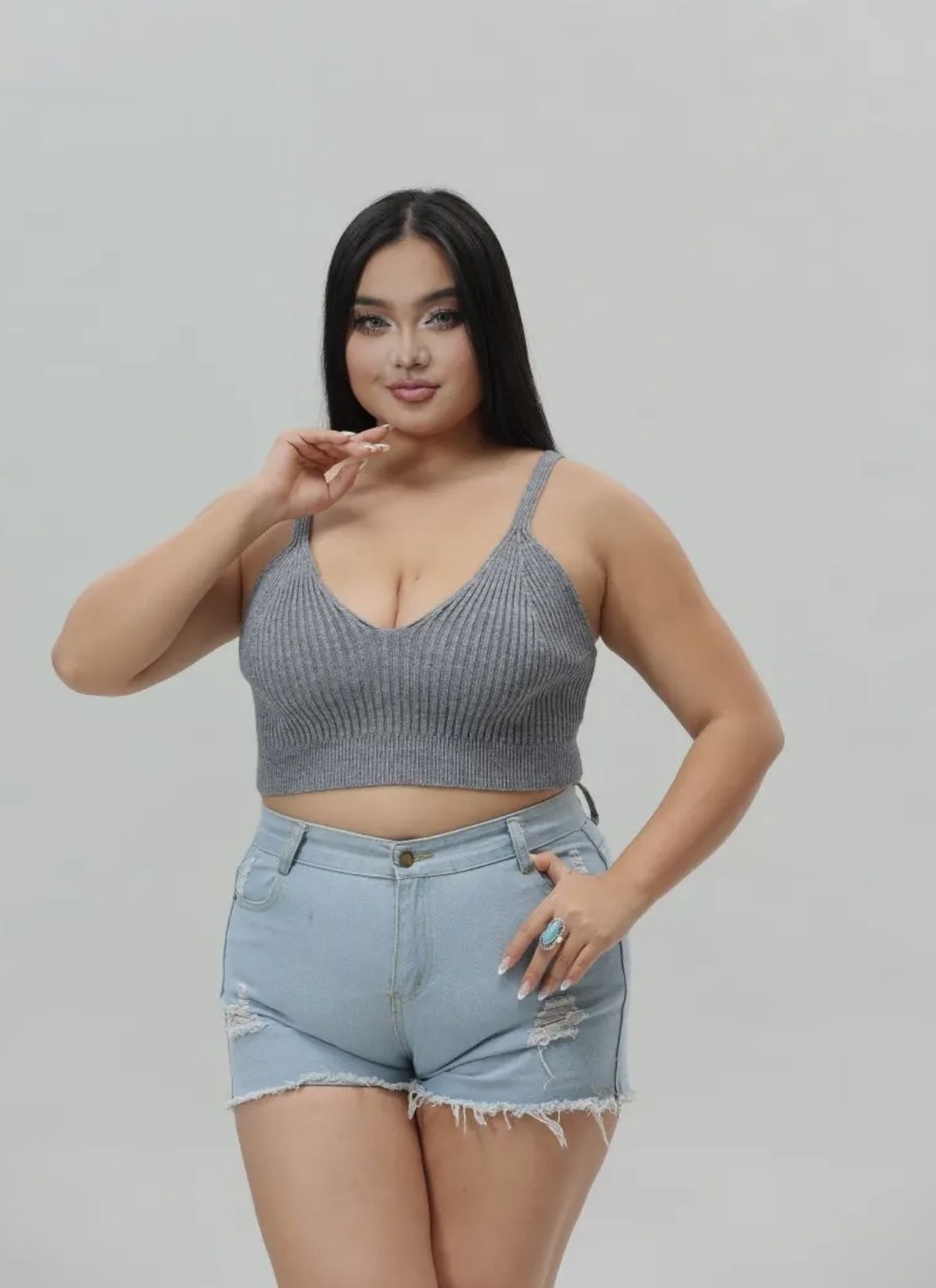 Victoria Rib Knit Brami Lounge - Gray, Color: Gray, Size: XL/2XL