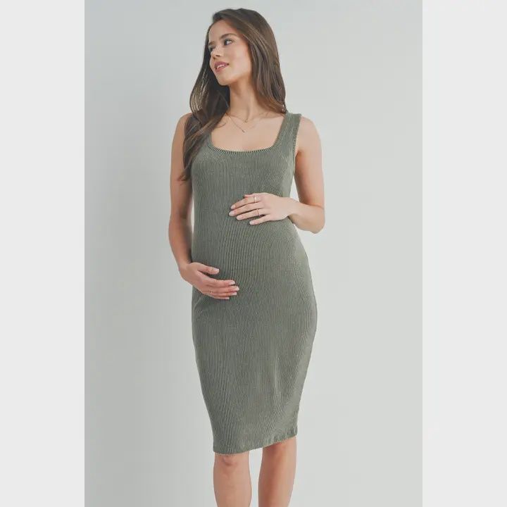 Jenny Ribbed Midi Dress - Olive, Size: X - Large