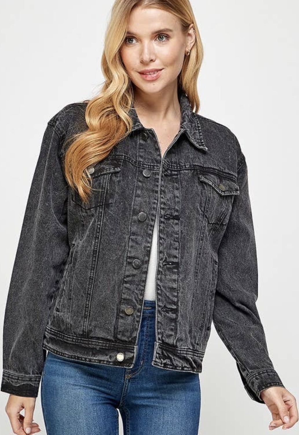 Faded Denim Jacket - Light Wash  Black