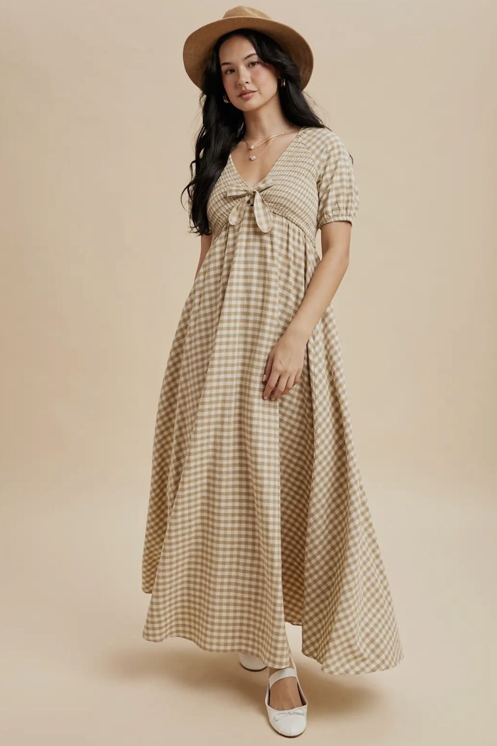 Stacia Smocked Maxi Dress, Color: Linen, Size: Small