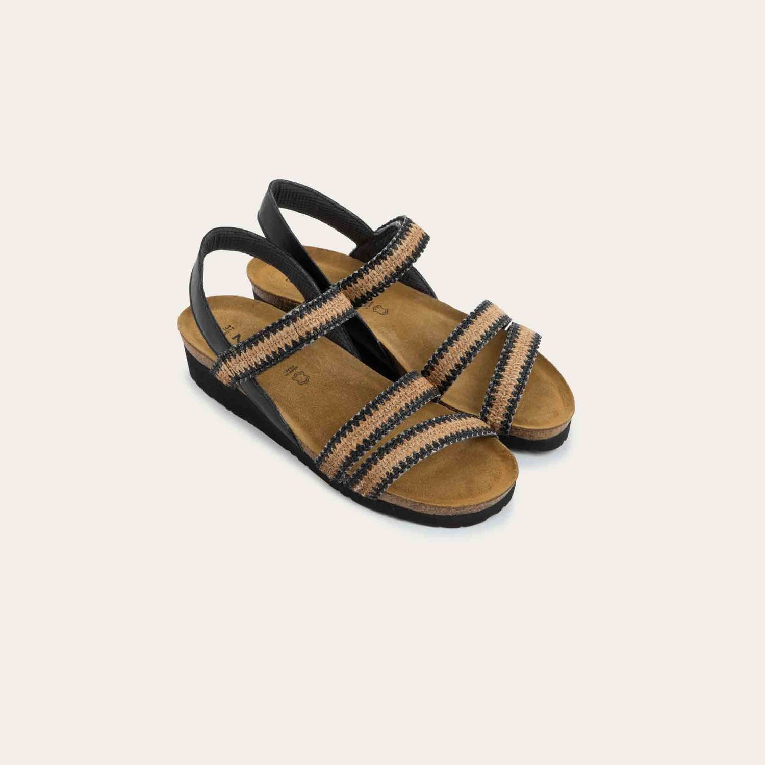 Kayla- Jet Black Lthr/Black/Brown Raffia, Size: EU36 (US 5/5.5)