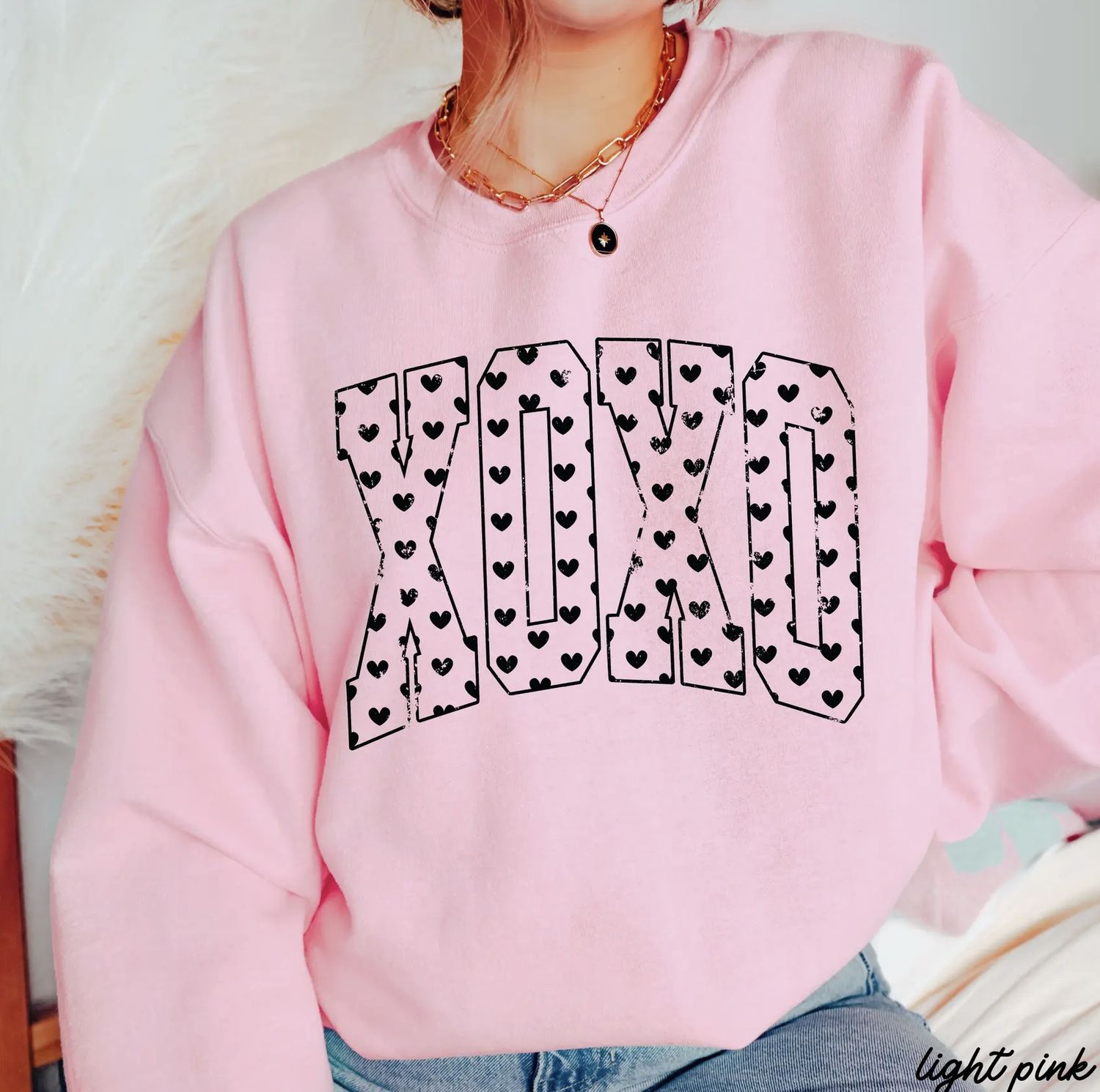 XOXO Hearts Valentine Sweatshirt, Color: Light Pink, Size: Small