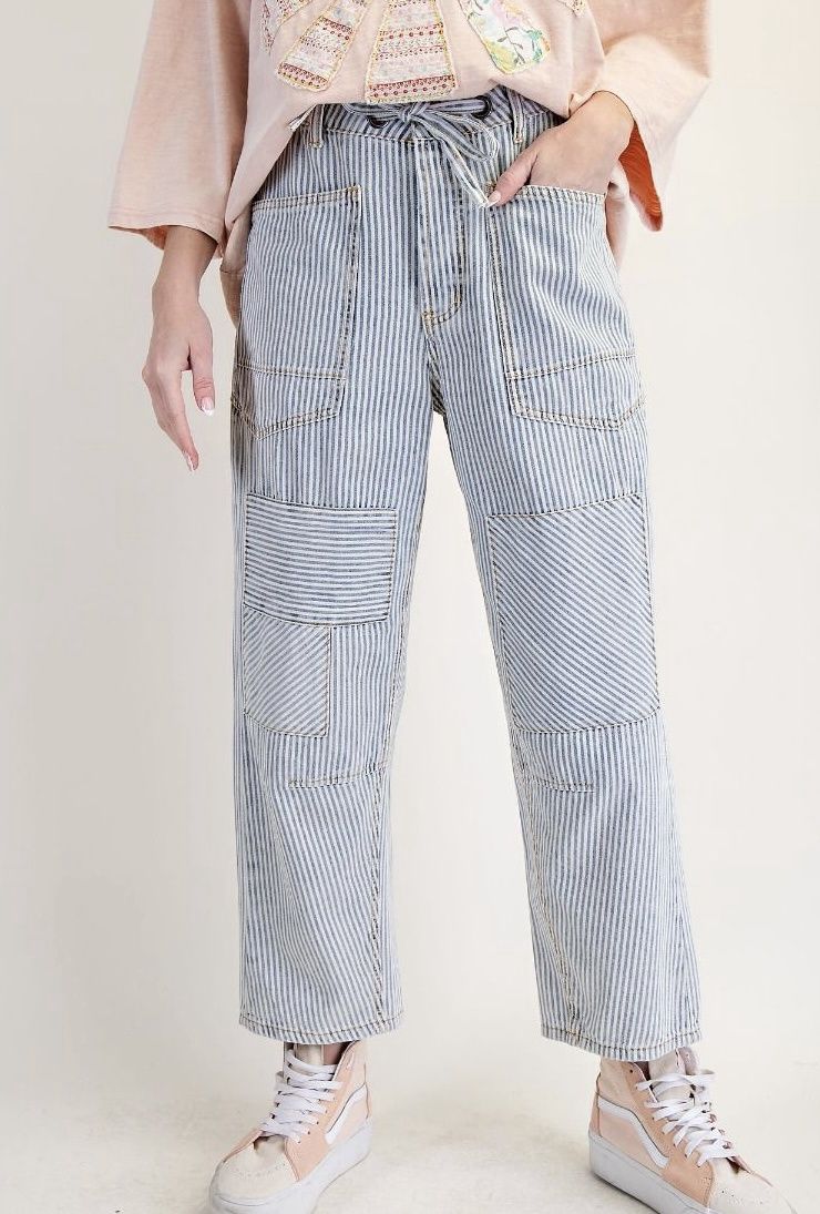 Pin Stripe Twill Pants, Color: Washed Denim, Size: Small