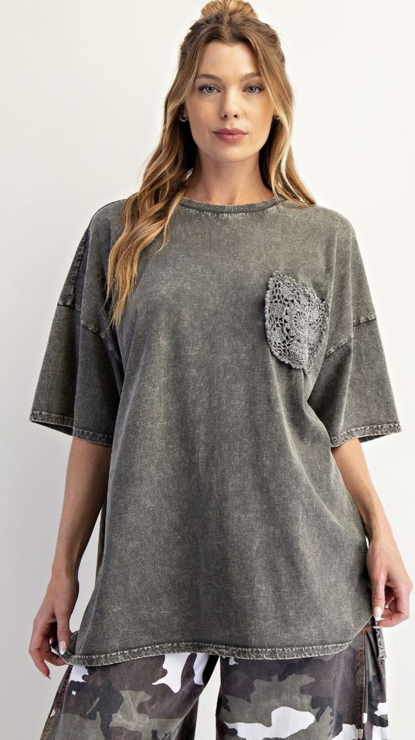 Mineral Washed Short Sleeve Top - Black