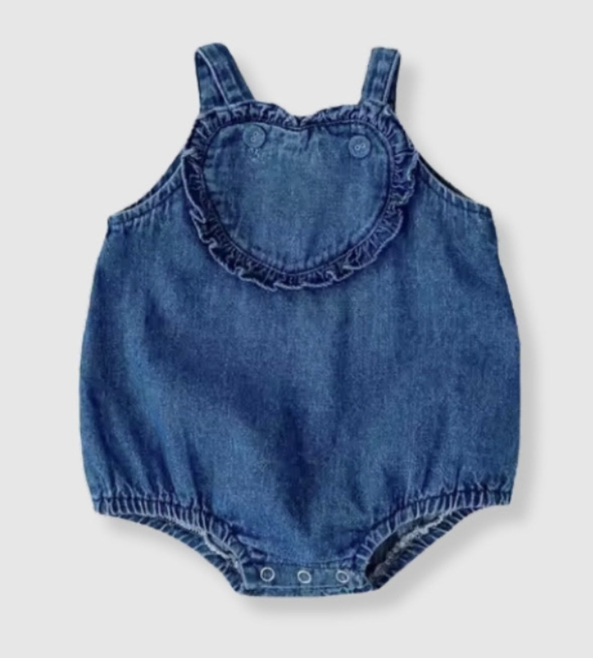 Heart Denim Romper, Color: Denim, Size: NB