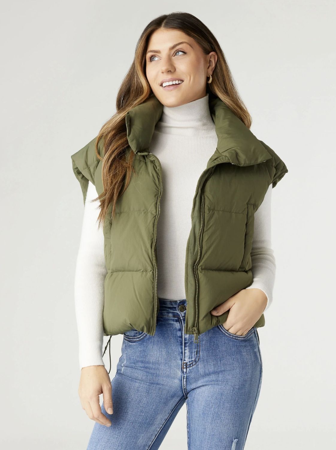Jana Chunky Down Vest, Color: Olive, Size: S/M