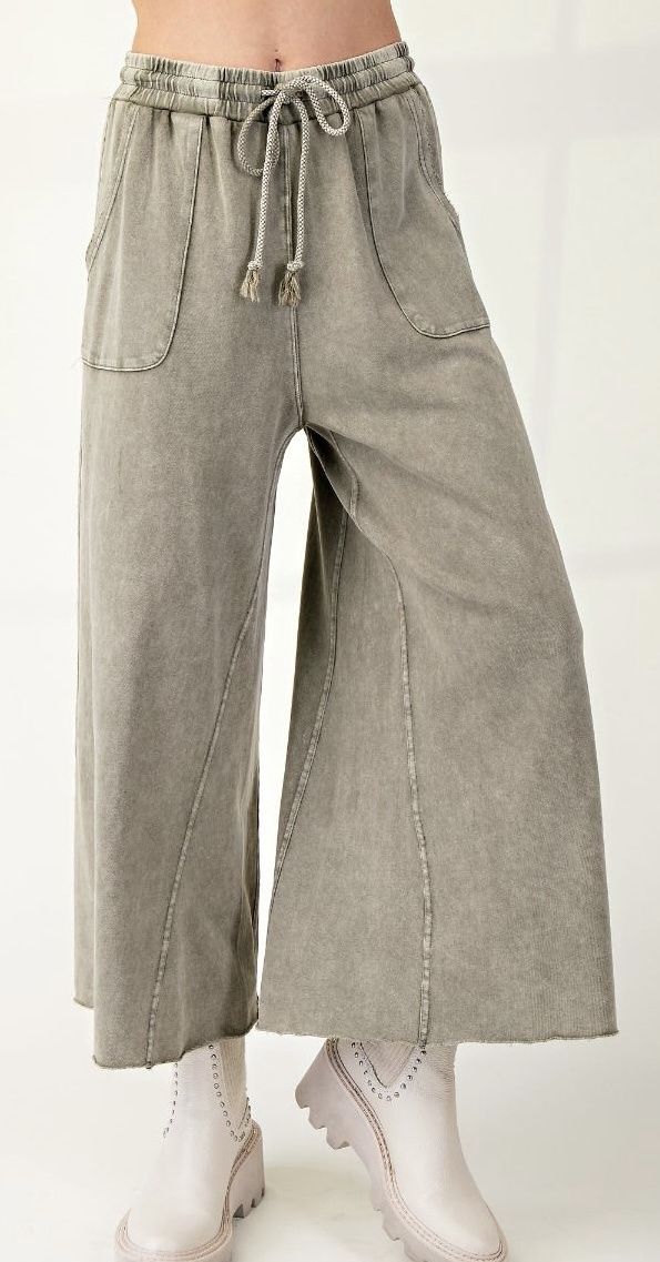 Paige Washed Terry Knit Wide Pants, Color: Ash, Size: 1X