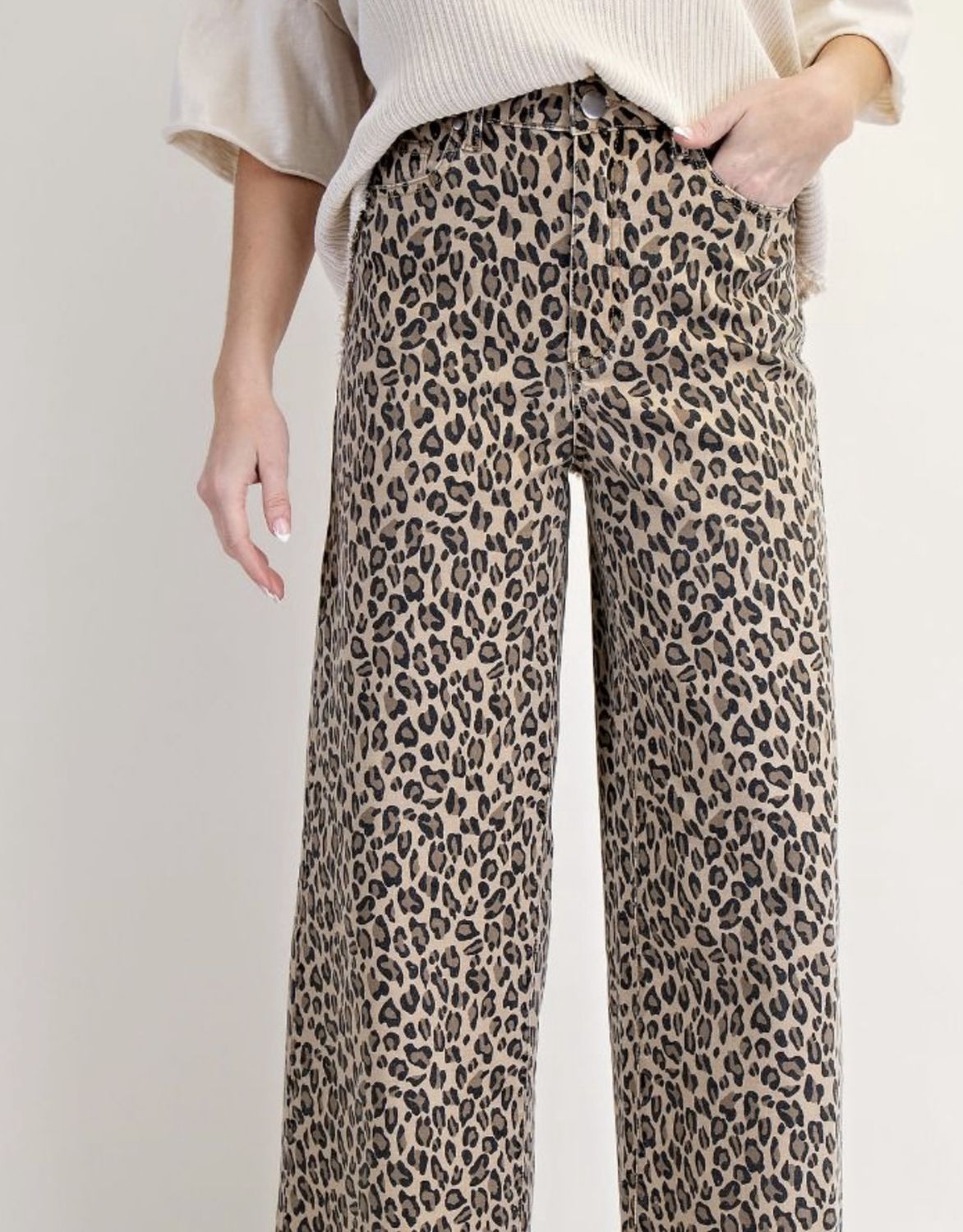 Animal Print Washed Twill Pants Plus Size, Color: Camel, Size: 1X