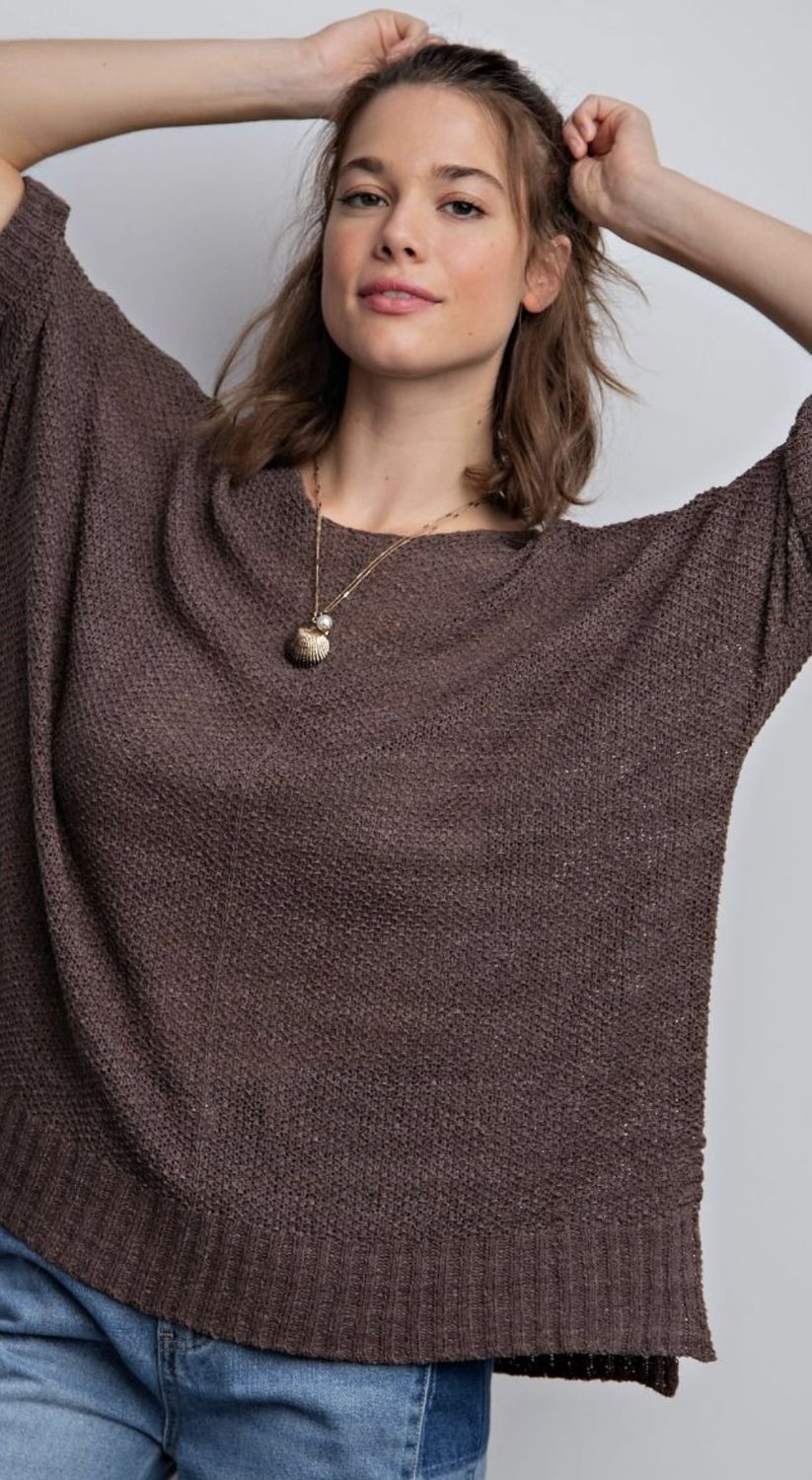 Breeze Sweater Knit Top Plus - Ash Brown, Color: Ash Brown, Size: 1X