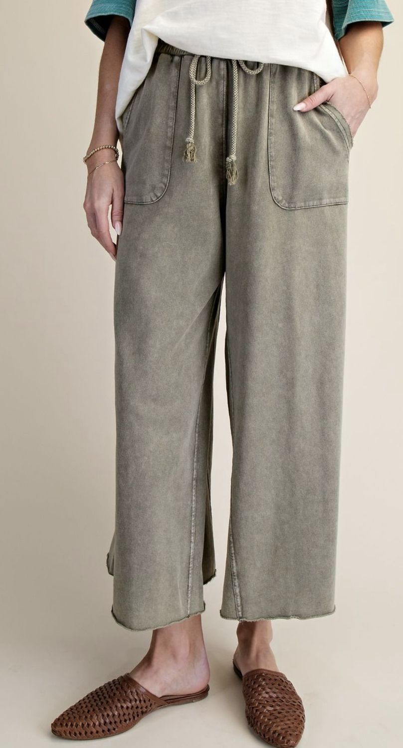 Washed Terry Knit Wide Pants, Color: Ash, Size: Small