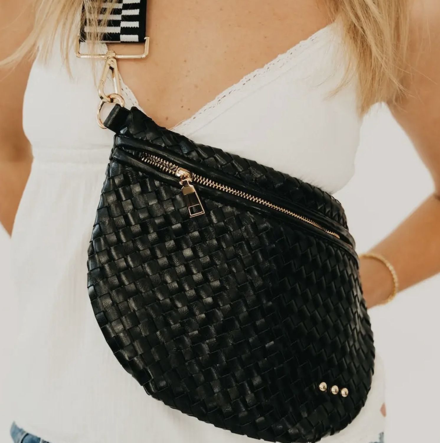 Diagonal Woven Westlyn Bum Bag, Color: Black