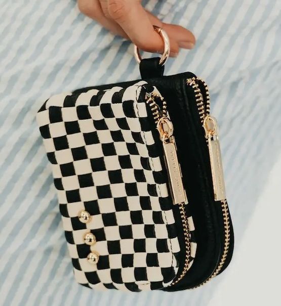 Cameron Clippable Double Zip Card Wallet, Color: Checkered Black