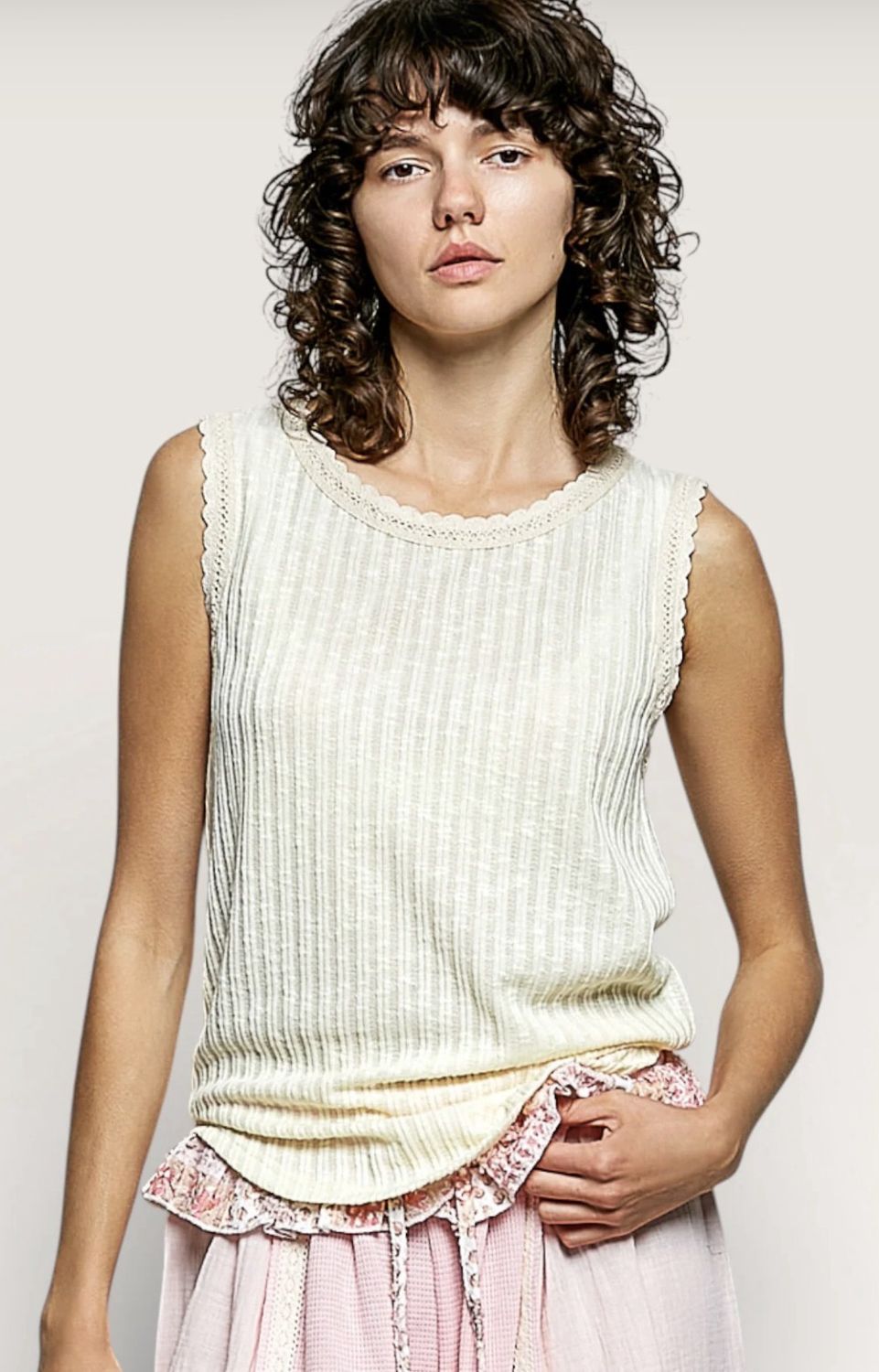 Veronica Sleeveless Top, Color: Beige, Size: Small