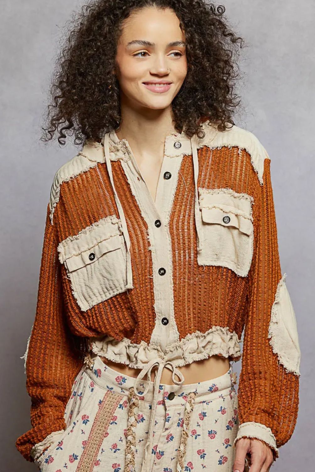 Dallas Weaved Hoodie Top - Choco, Color: Choco, Size: Small