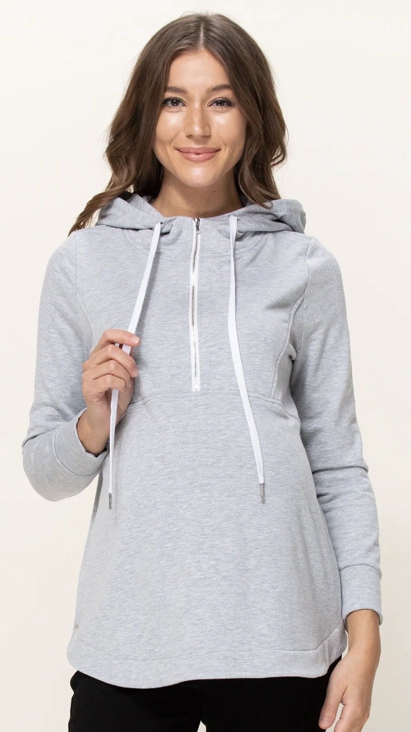 Terry Half-Zip Hoodie - Heather Grey