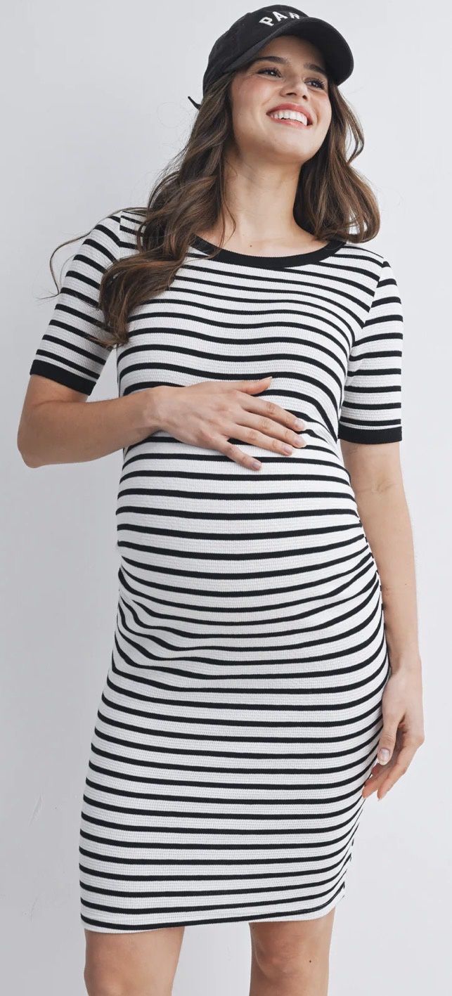 April Striped Bodycon T-Shirt Dress - Black/White