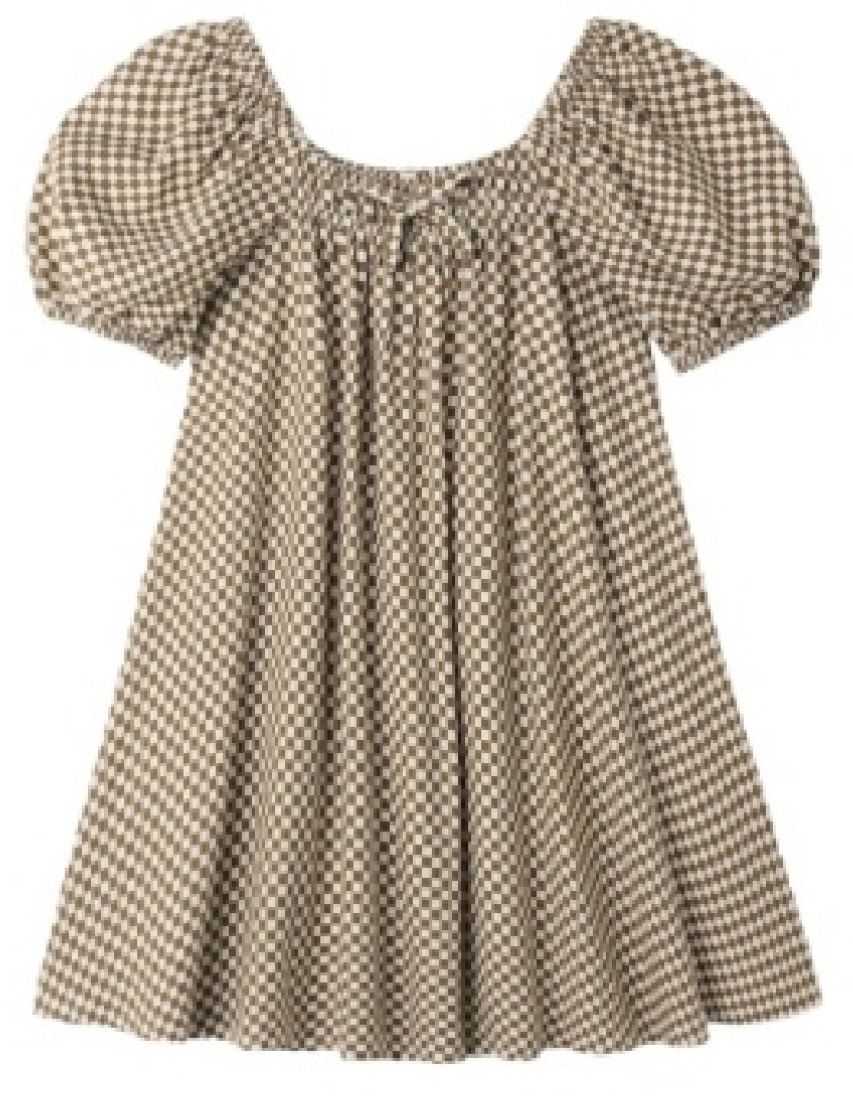Sabrina Mini Dress, Color: Ocre Checkered, Size: 2-3Y