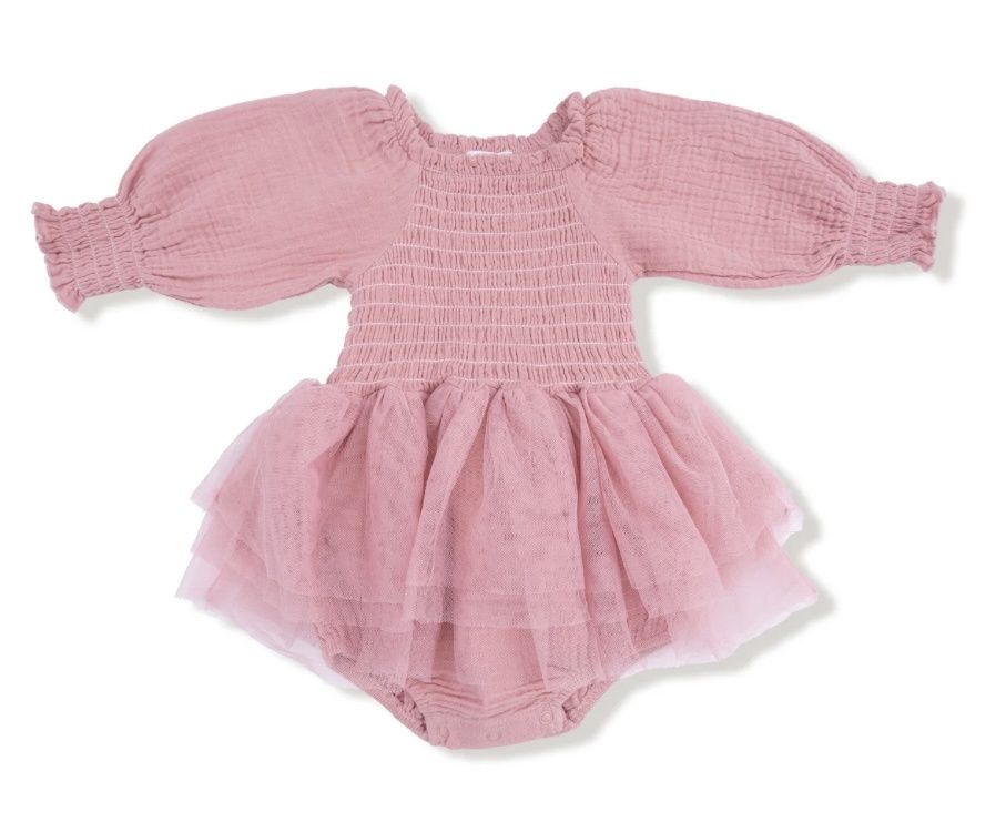 Trina Smocked Bubble/Tutu, Color: Solid Rose, Size: 0-6M