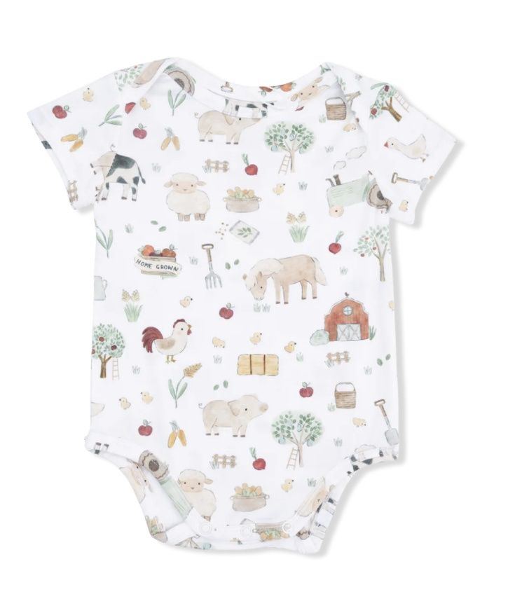 Farm Short Sleeve Bodysuit, Color: Farm Animals, Size: 0-3M