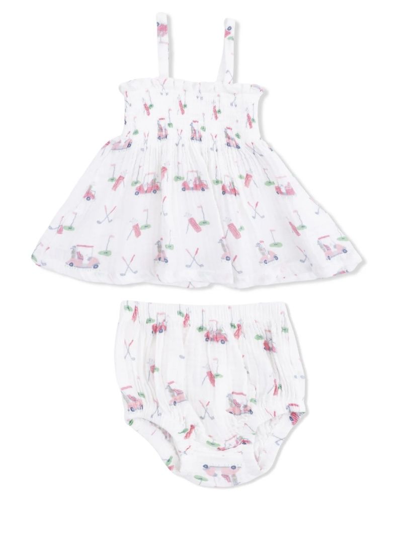 Pink Golf Carts Smocked Top with Bloomer, Color: Pink Golf Carts, Size: 3-6M