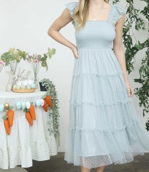Polka Dot Tulle Tiered Midi Dress
