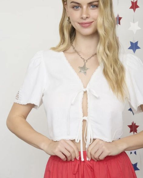 Front Tie Lace Crop Top