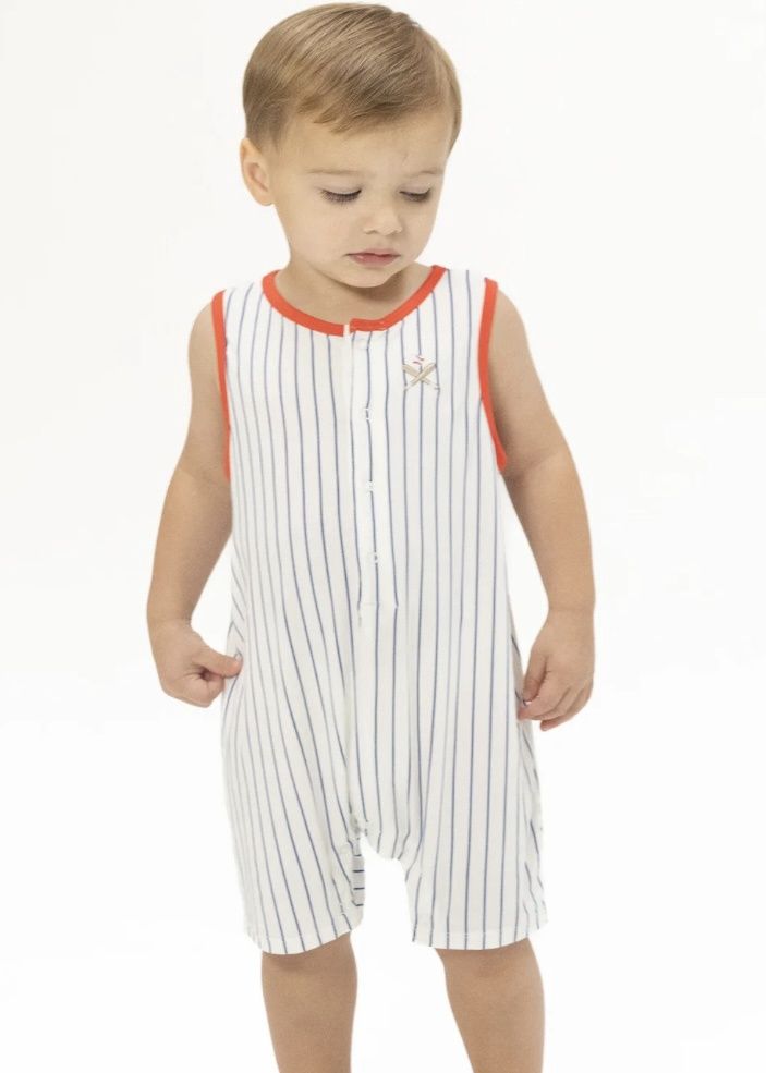 BB Stripe Short Romp, Color: Cream/Navy, Size: 3-6M
