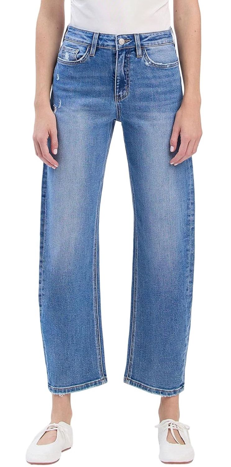Attractively Super High Rise Barrel Leg Jeans, Color: Medium Wash, Size: 24/0