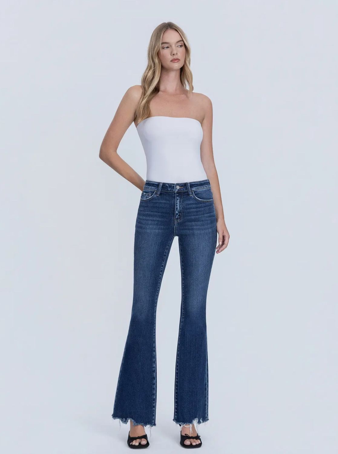Toba High Rise Flare Distressed Hem Jeans, Color: Dark Wash, Size: 24/0