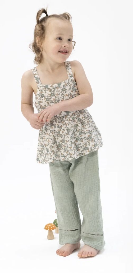 Camille Tank/Smock Pant, Color: Off White/Green, Size: 12-18M
