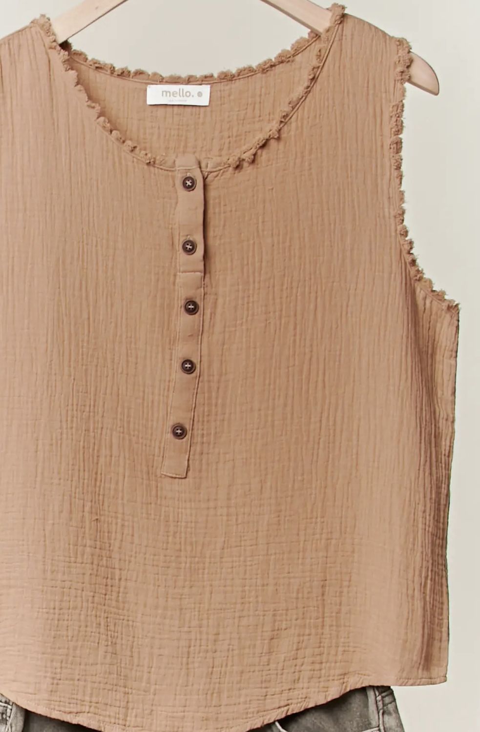 Gloria Raw Hem Tank, Color: Mocha, Size: Small