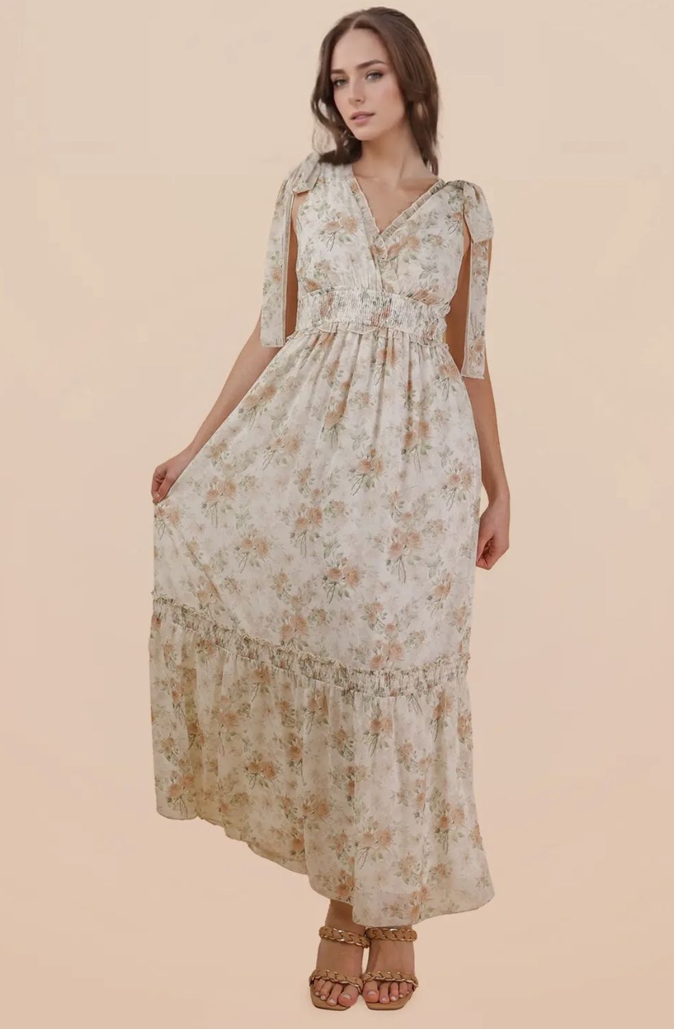 Sarah Floral Dress - Peach