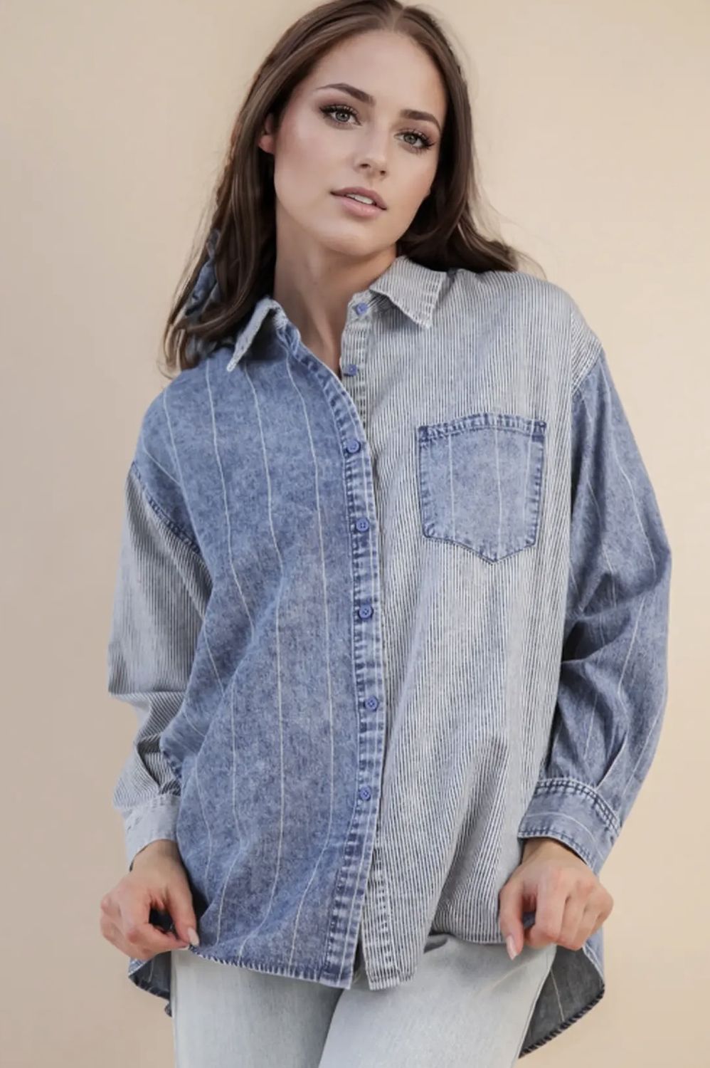 Melissa Striped Shirt, Color: Lt Indigo, Size: Small