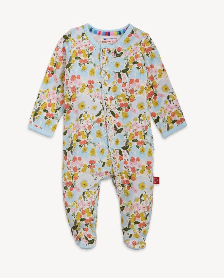 Sophia Ruffle Footie, Color: Blue Floral, Size: NB