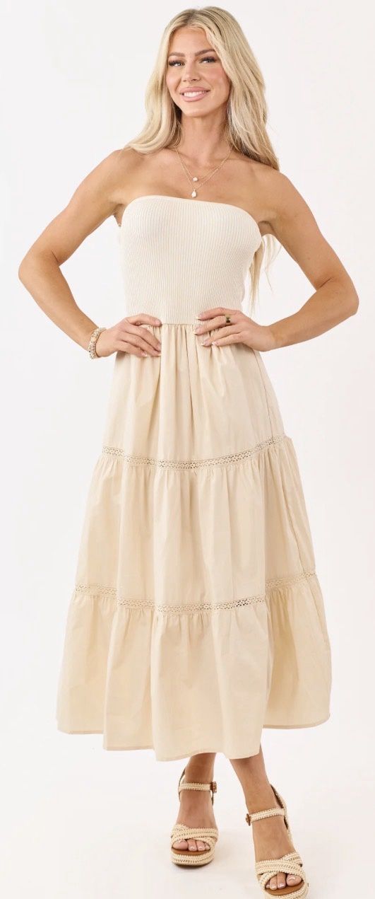 Layla Strapless Midi Dress - Natural