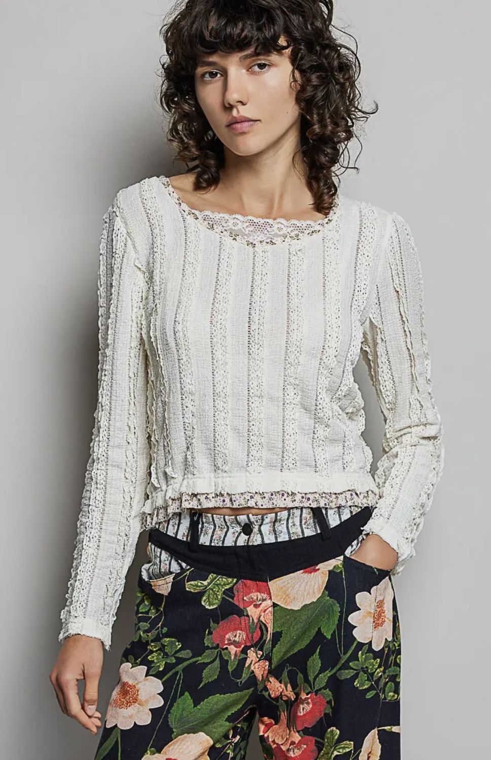 Sage Long Sleeve Top - Cream, Color: Cream, Size: Small