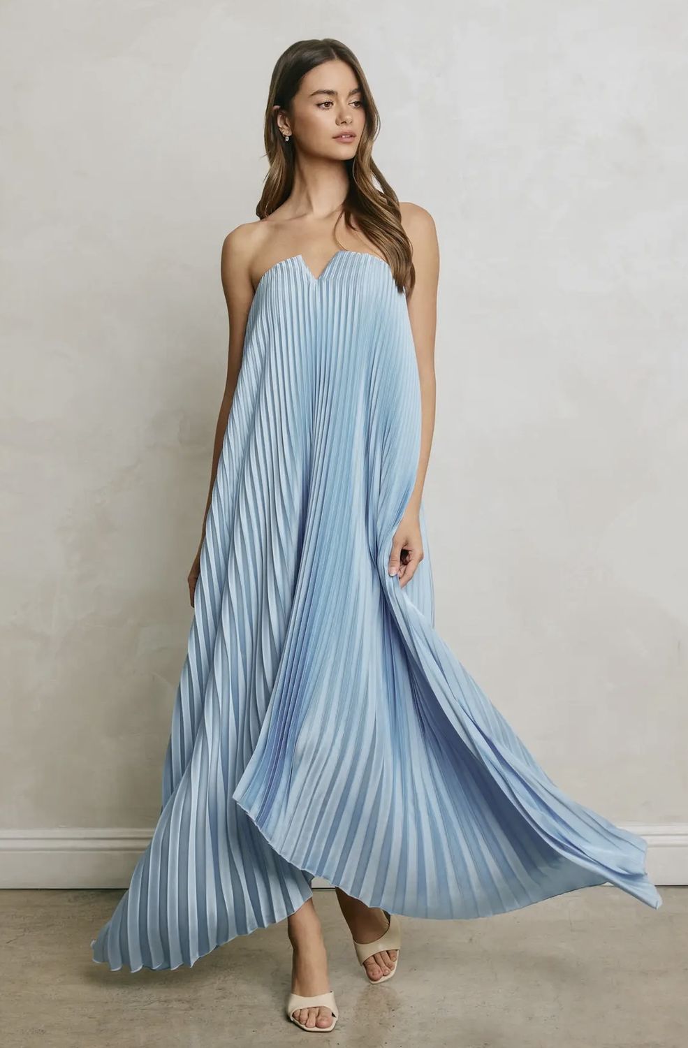 Maddy Pleated Maxi Dress - Lt. Blue, Size: Small