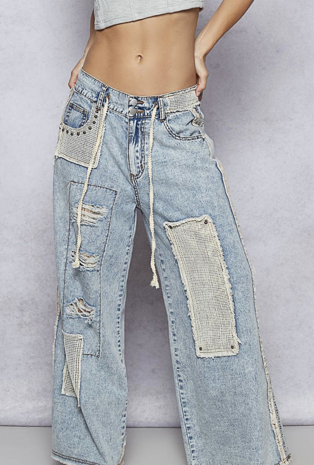 Holly Denim Stud Pants, Color: Denim, Size: Small