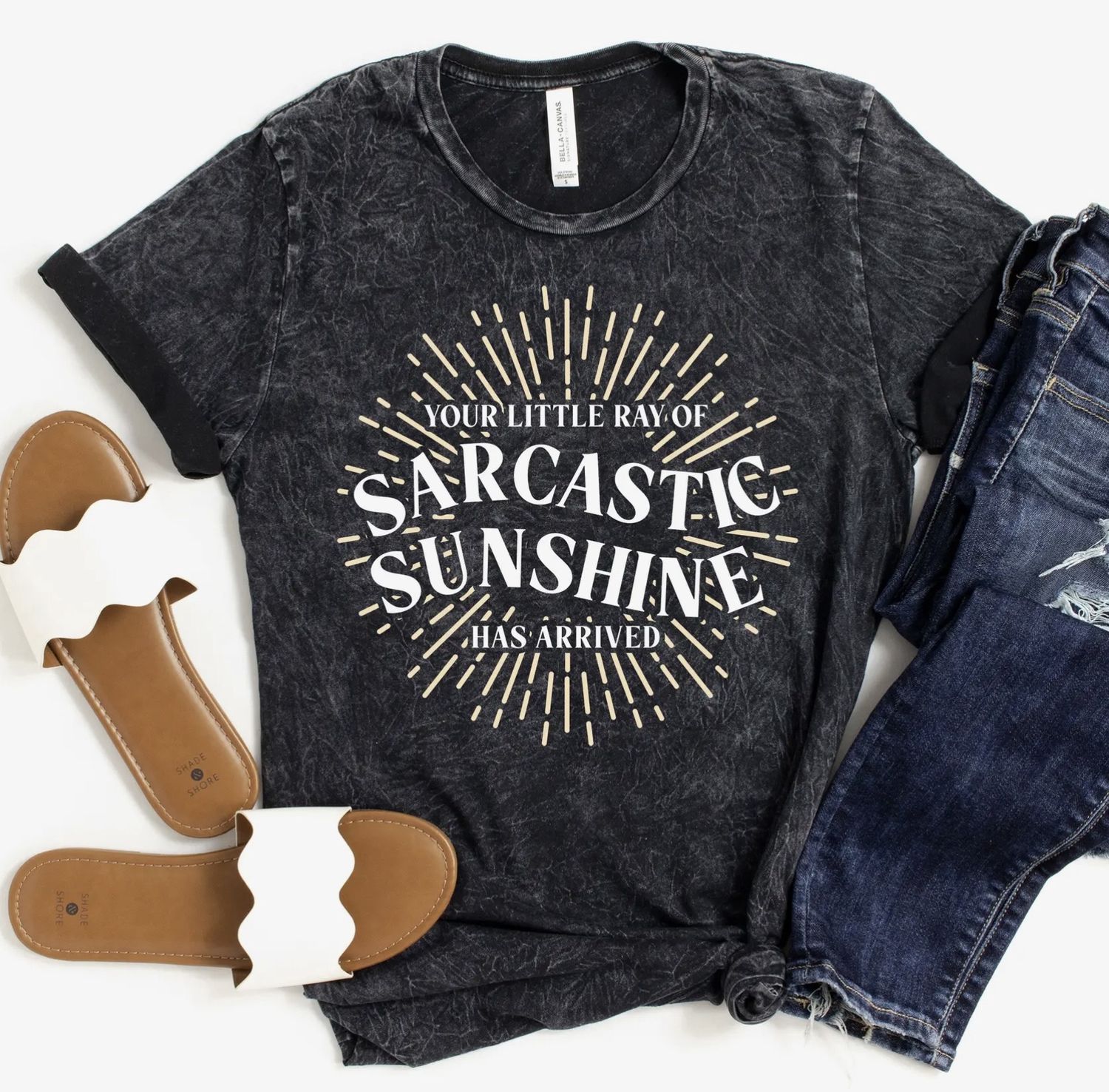 Ray of Sarcastic Sunshine Tee, Color: Black Distressed, Size: Small