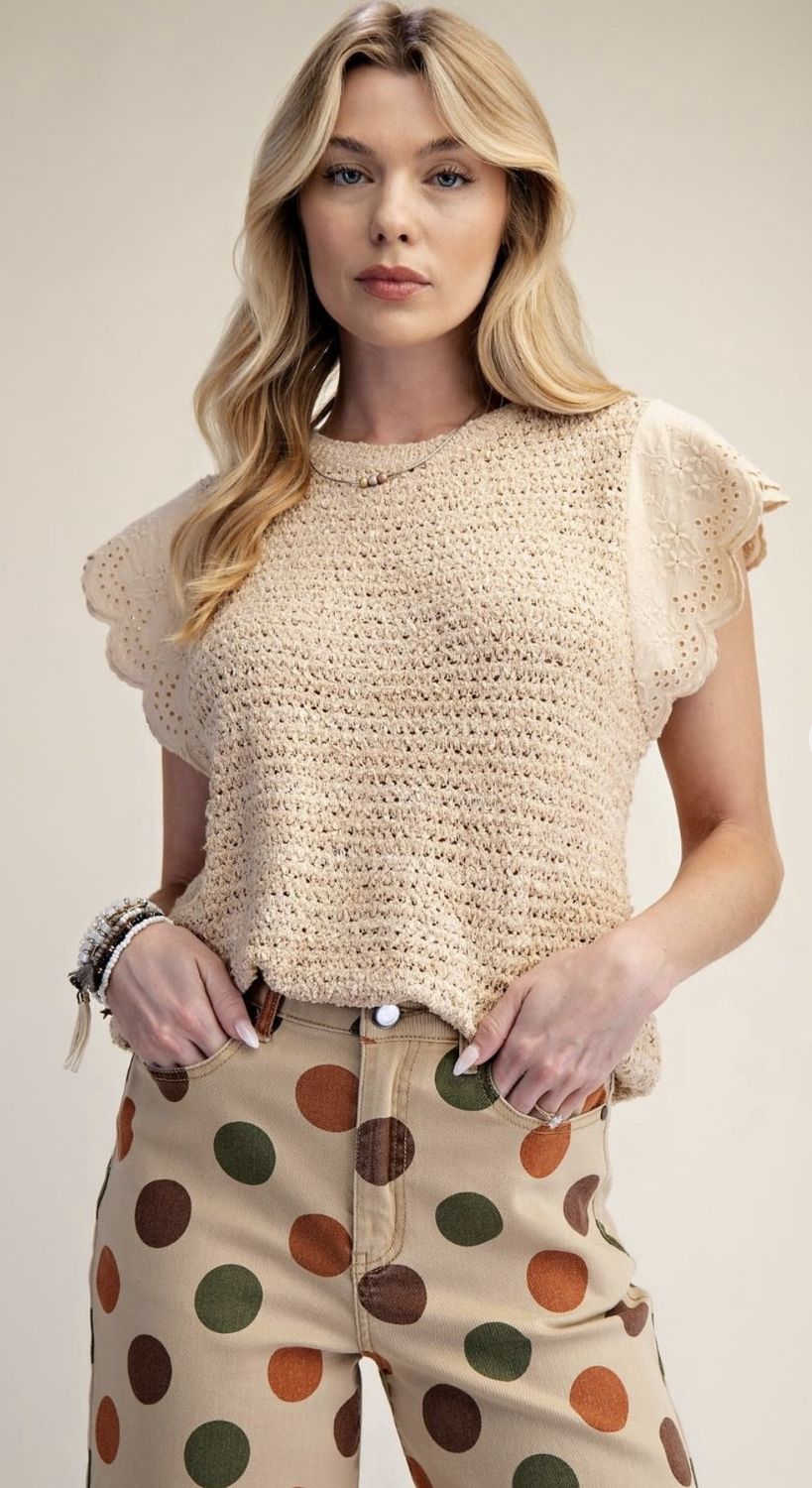 Ellie Knitted Wing Sweater, Color: Latte, Size: Small