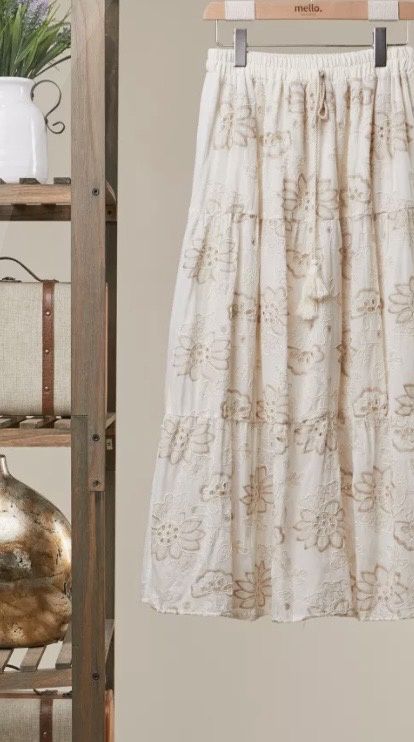 Garden Embroidered Skirt, Color: Ivory, Size: Small