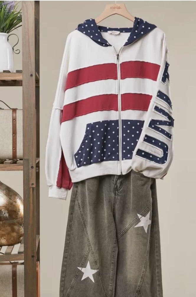 United States Hoodie, Color: Off White, Size: Small