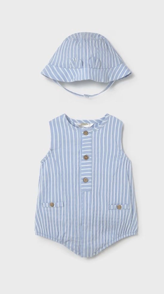 Conrad Romper/Hat Set, Color: Blue Stripe, Size: 0-1M