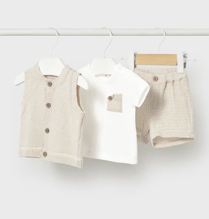Newborn Boy Three Piece - Henry, Color: Tan, Size: 0-1M